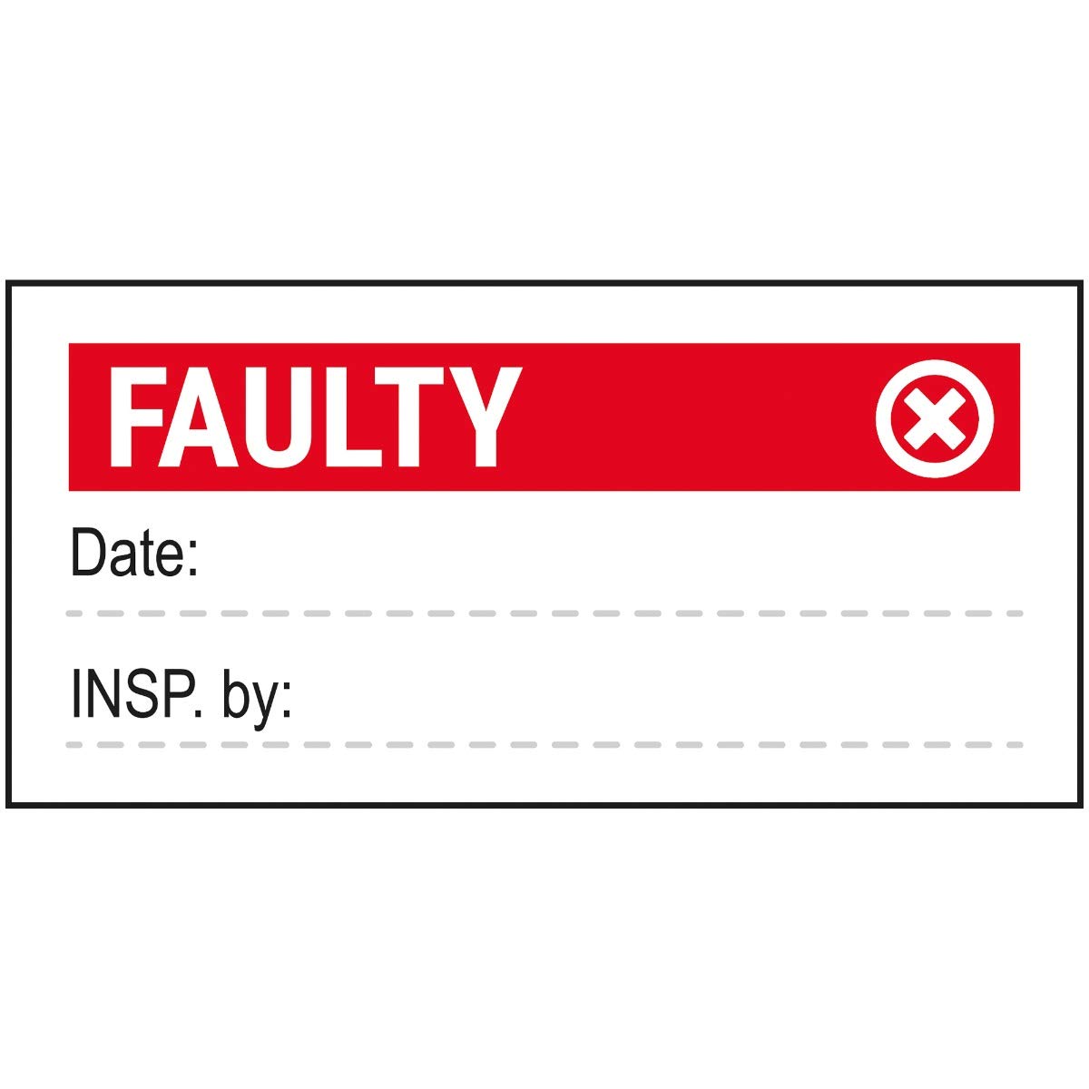 V Safety Faulty Write On Red Sticker - 51x25mm (Roll of 250)