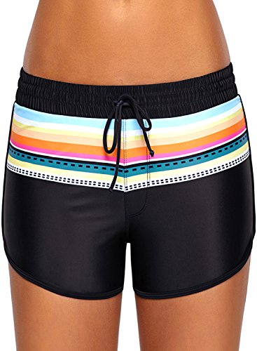 Dearlove Women Striped Waistband Swim Beach Board Shorts Swimsuit Bottoms