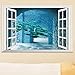 DNVEN Ocean Under Sea Fish False Faux Window Frame Window Mural 3D Full Color Vinyl Bedroom Living Room Playroom Wall Decals Stickers 24 inches x 16 inches