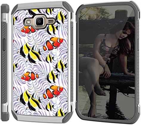 [J2 Prime] Case, CASECREATOR[TM] For Samsung Galaxy J2 Prime (Unlocked)~DSC HYBRID TPU Hard Case Silver White-Clown Fishes