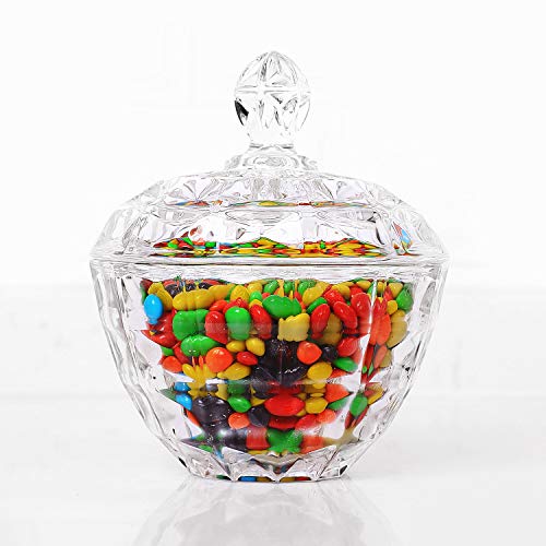 ComSaf Glass Candy Dish with Lid Decorative Candy Bowl, Crystal Covered Storage Jar, Set of 1(Diameter:4.3 Inch)
