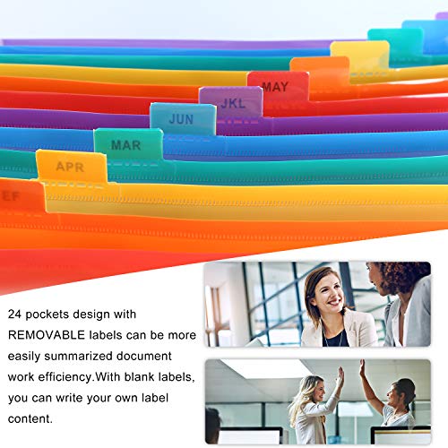 Expanding File Folder, Expandable File Organizer, Multicoloured Accordion File Folder with Labels Guide and Customized Label Sticker for Office/Home/Business/Study/Paper Work (24 Pockets)