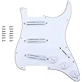 Musiclily 11-Hole SSS Prewired Loaded Pickguard with Dual Hot Rail High Output Pickups Set for Fender Squier Strat Electric Guitar, 3Ply White