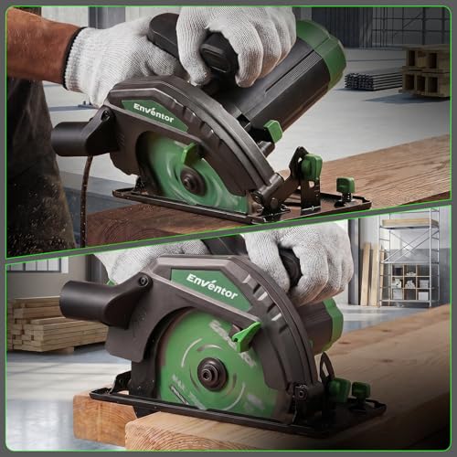 Enventor 1300W Circular Saw, Hand Circular Saw 5000RPM, Cutting Depth 65mm(90°), 44mm(45°), 1 Saw Blades (185mm, 24T), Ideal for Cutting Wood, PVC