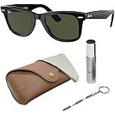 Ray-Ban RB2140 Large Size Original Wayfarer Classic Polarized Sunglasses with Polished Black Frame with Solid G-15 Green Color 54mm Lenses Includes an Official Eyewear Kit