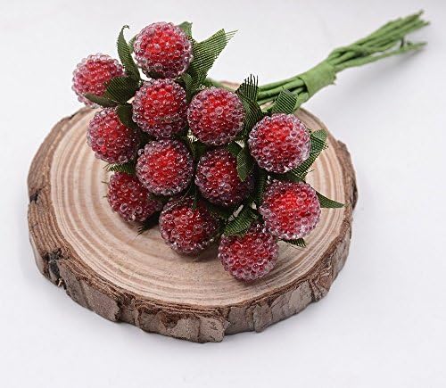144 Pcs Berry Cherry Blueberry Pomegranate Glass Fake Pearl Flower Stamen Ornaments Home Decorative Artificial Flowers Fruit Diameter 1.1cm (Red)
