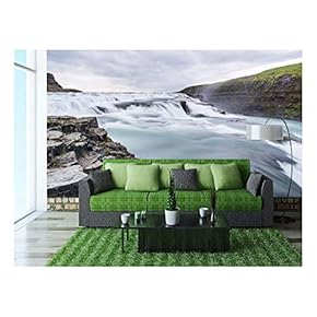 Landscape with Waterfall in Mountains - Removable Wall Mural | Self-Adhesive Large Wallpaper - 66x96 inches