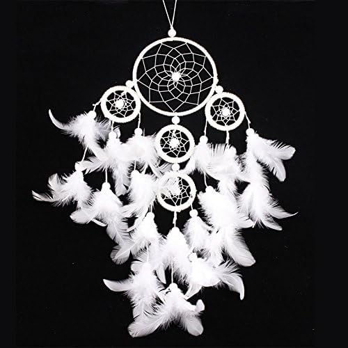 Dream Catcher Handmade Dreamcatcher with Traditional Five Rings Net &amp; Pure White Feathers for Car Kids Bed Room Wall Hanging Decoration Decor- 20" Long Unique Mother's Day gift(White Feathers)