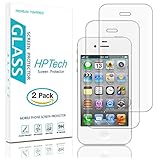 HPTech iPhoen 4 4S Screen Protector - (2-Pack) Tempered Glass for Apple iPhone 4, iPhone 4S Bubble Free 9H Hardness with Lifetime Replacement Warranty