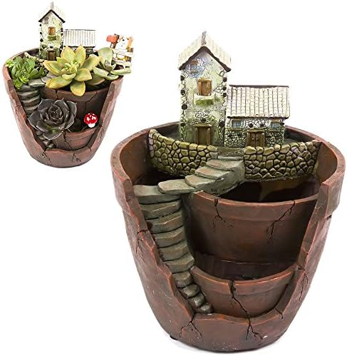 Tiny Creative Succulent Pot Planter Flower Plants DIY Container Decorated with Mini Hanging Fairy Garden and Sweet House for Holiday Decoration and Gift