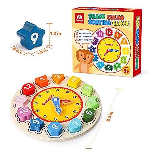 coogam wooden shape color sorting clock teaching time number blocks puzzle stacking sorter jigsaw montessori early learning educational toy gift for year old kids pricepulse