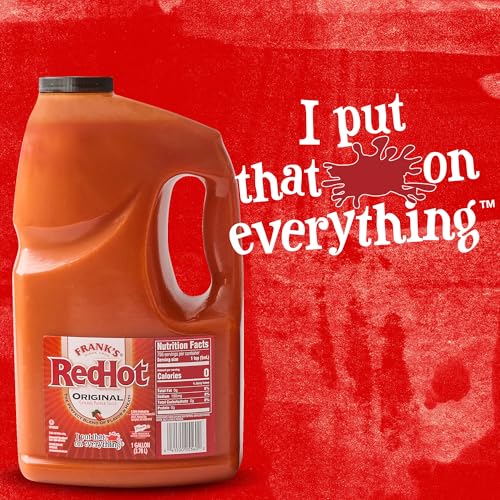 FRANKS REDHOT ORIGINAL CAYENNE PEPPER HOT SAUCE, 1 GAL – ONE GALLON BULK CONTAINER OF CAYENNE PEPPER HOT SAUCE TO ADD FLAVORFUL HEAT TO ENTREES, SIDES, SNACKS, AND MORE
