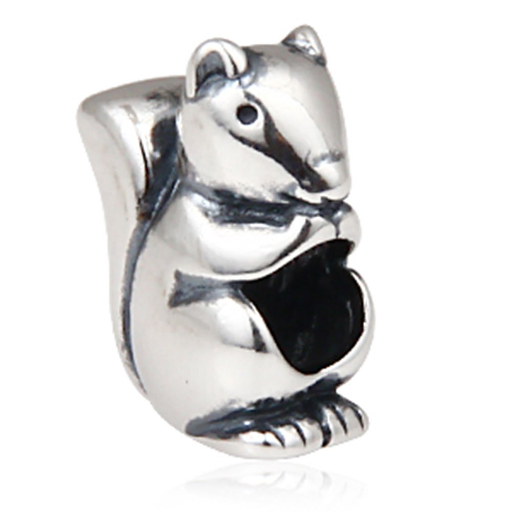 Squirrel Charm 925 Sterling Silver Animal Charm Lucky Charm Birthday Charm Anniversary Charm for Pandora Charm Bracelet