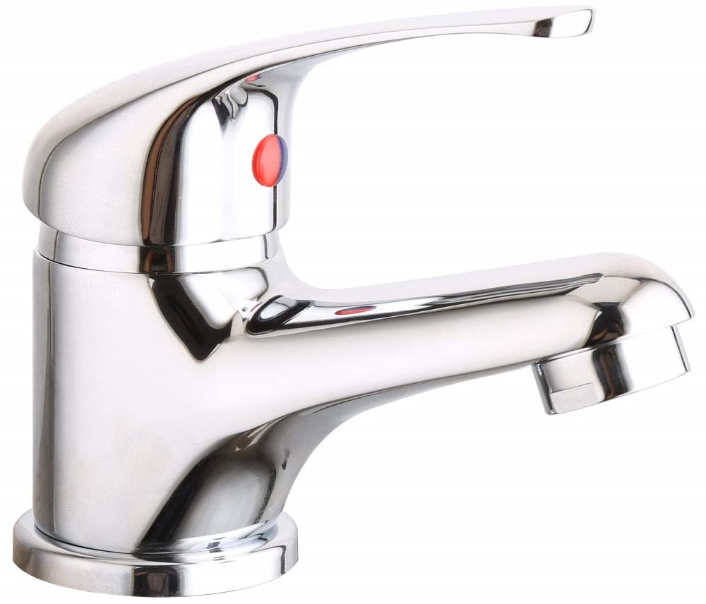 VeeBath Eco/Prima Mono Basin Mixer Tap Bathroom Sink Washroom Basin Single Lever Brass Mixer Tap with Pop Up Waste- Chrome