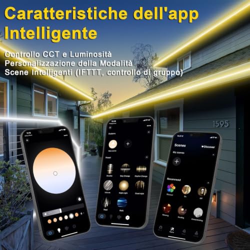 TENDIST 15M Striscia LED Esterno Bianco Freddo a Bianco Caldo Dimmerabile | Luci LED Compatibile con Alexa, Luce LED Senza Filo Smart, 24v Impermeabile Striscia Adesive per Cucina, Giardino