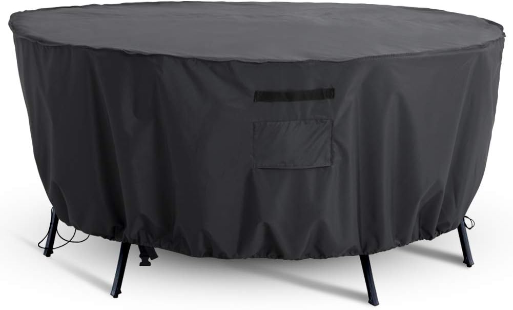Tempera Patio Round Furniture Cover , Anti-Fading and UV Resistant Sectional Sofa , Outdoor Table Cover Waterproof , 84''D x 27.8''H,Space Grey