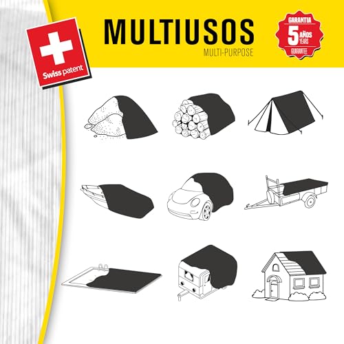 Bikain - Waterproof Outdoor Tarpaulin - 2 x 3 Metres - 90 g/m2 Reinforced - Tear-Resistant Rings - 100% Waterproof and 100% UV Protection Canopy - Multipurpose Cover - 3 Layers Cross Laminated