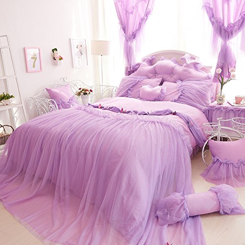 Cute Girl Bed Set 100% Cotton Princess Ruffled Lace Duvet 