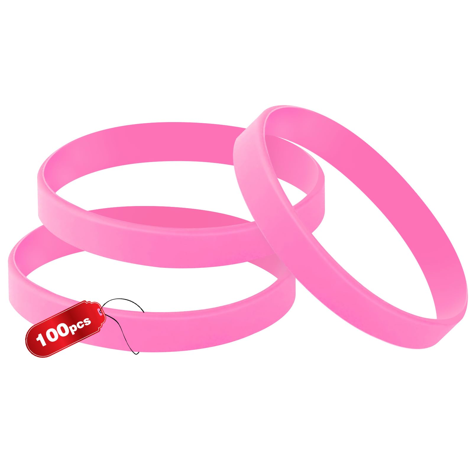 THXIY 100 Pieces Silicone Wristband Universal Bracelet Blank Rubber Bracelets for Adult Pink