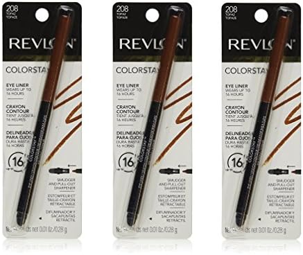 Revlon ColorStay Eyeliner, Topez/208 (Pack of 3) + FREE Scunci Effortless Beauty Black Clips, 15 Count