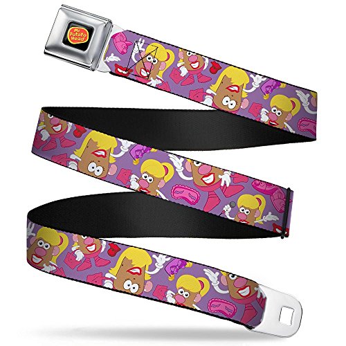 Buckle Down Big Boys Mrs. Potato Head Parts Scattered Purple/pinks Seatbelt Belt, Multicolor, Regular