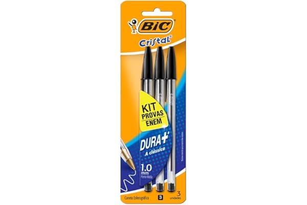BIC 930095 Kit Enem - Caneta Esferográfica Cristal Dura Mais, A Clássica, com 3 Canetas Pretas, Ideal para o Enem