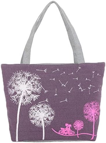 Po Lyle Beach Bag School Bag Shopping Travel Bag Canvas Top Hand Zipper Multi Purpose Ladies Shoulder Bag Dandelion Purple