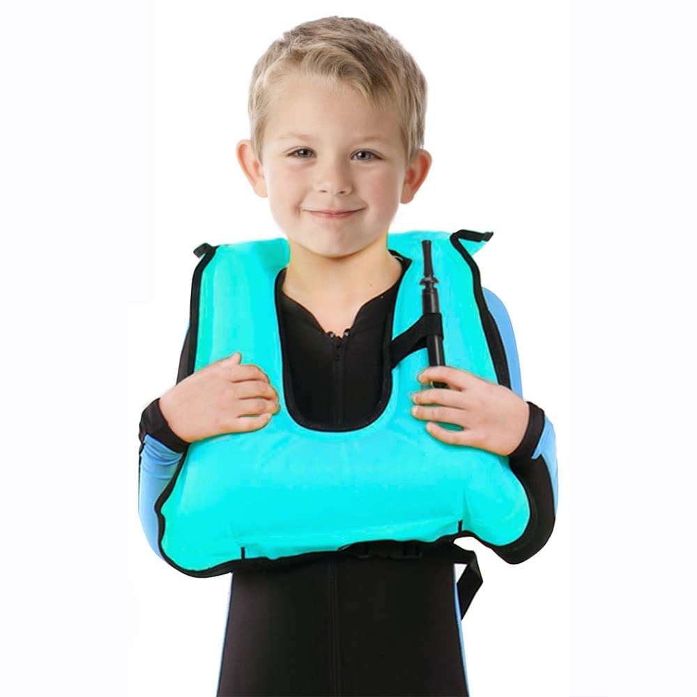 Photo 1 of Inflatable Snorkel Vest for Kids, Portable Snorkeling Jackets for 50-110 lbs Boys & Girls (Blue)