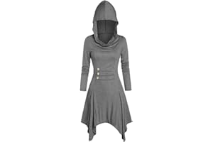 SHOPESSA Hooded Cloak Dress for Women Plus Size Steampunk Gothic Clothes Long Sleeve Short Halloween Medieval Hoodie Dresses