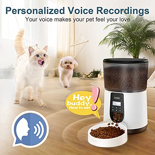 Automatic Cat Feeder, Arspic 4L Auto Pet Cat Food Dispenser with Programmable Timer feeder and Portion Control Automatic Dry Food Feeder for Small & Medium Cats Dog with Desiccant Bag & Voice Recorder