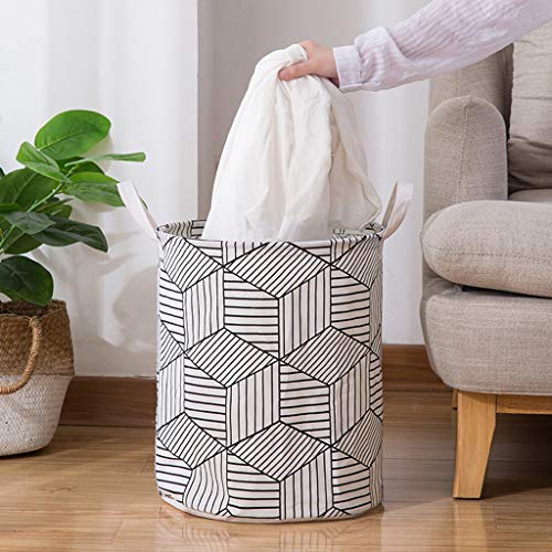 BiuBuy Large Laundry Basket Drawstring Waterproof Round Storage Basket Canvas Laundry Hamper Bucket with Handles for Storage Bin,Kids Room,Home Organizer,Nursery Storage (A)