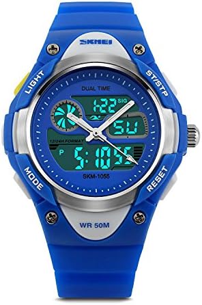 Boys Digital Watch Kids Sports Wrist Watches Electronic Outdoor Waterproof Alarm Stopwatch LED Light Dual Time Zone – Blue