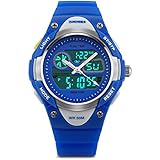 Boys Digital Sports Watch Analog Kids Wrist Watch Electronic Outdoor Waterproof Alarm Stopwatch Children Wristwatch LED Light Dual Time Zone – Blue
