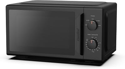 ' CMO-MP012ND(BK) Mini horno microondas de 20 L y 700 W, color negro, con ventana grande, diseño compacto, función de descongelación rápida, 5 niveles de potencia
