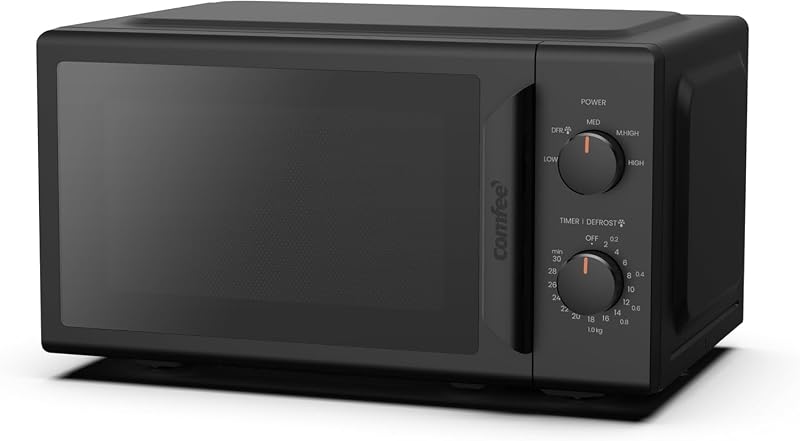 ' CMO-MP012ND(BK) Mini horno microondas de 20 L y 700 W, color negro, con ventana grande, diseño compacto, función de descongelación rápida, 5 niveles de potencia