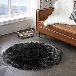 Latepis Black Round Rug 3ft Small Circle Rugs for