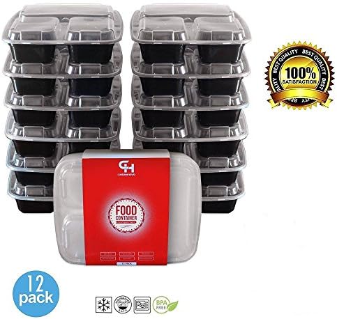 ContainersHub- Bento Box Tupperware Divided Storage Containers with Lids/ Rectangular Microwavable To Go Boxes/ Reusable and Convenient/ Dishwasher Safe/ 12 Stackable Trays with No-Spill Covers