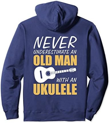 Unisex Never Underestimate Old Man With Ukulele Musician Hoodie Small Navy