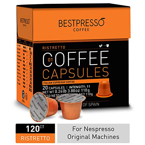 Bestpresso Coffee for Nespresso Original Machine 120 pods Certified Genuine Espresso Ristretto Blend(High Intensity), Pods Compatible with Nespresso Original 60 Days Satisfaction Guarantee