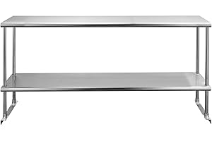 Profeeshaw Stainless Steel Overshelf for Prep & Work Table 12” x 60” NSF Commercial Adjustable Double Shelf 2 Tier for Restaurant, Bar, Utility Room, Kitchen and Garage