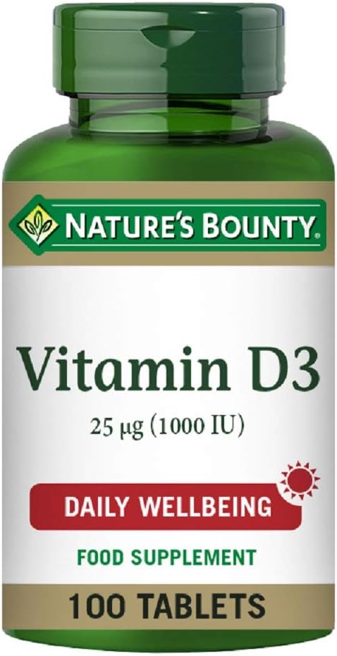 Nature's Bounty Vitamin D3 25 µg (1000 IU) Tablets, Pack of 100 Tablets, One-a-Day, High Strength Vitamin D, Bone