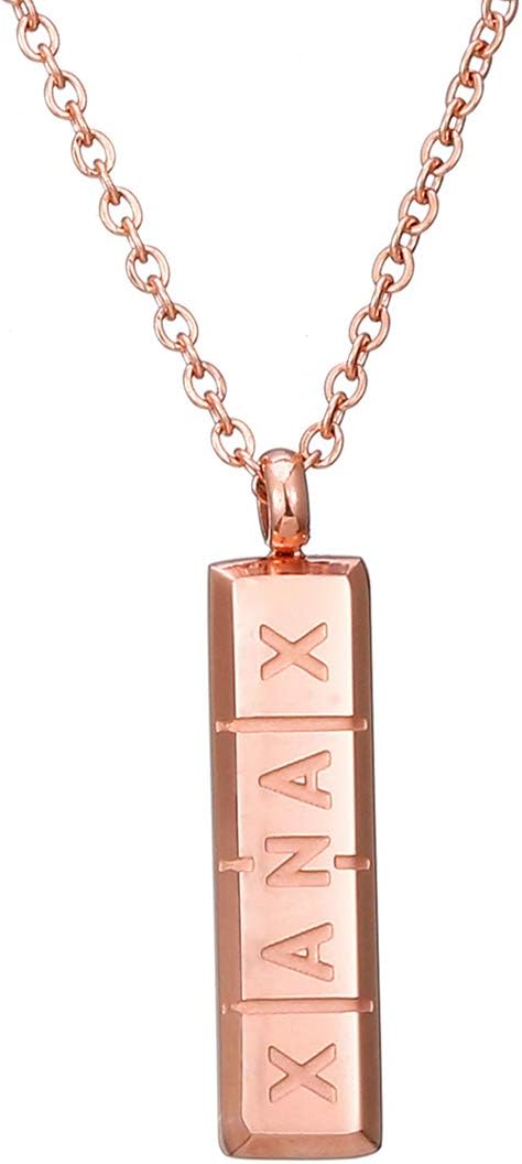 Pill Necklace,Womens Girls Small Pill Capsule Xanax ID Bar Pendant Stainless Steel Necklace Jewelry