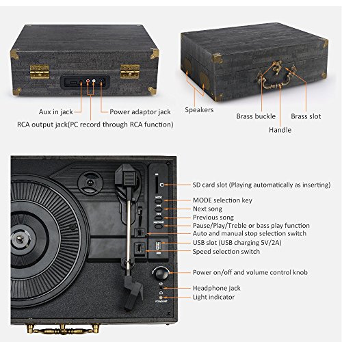 4 Turntable+Suitcase+Bluetooth+Speakers+Portable