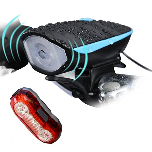 UPC 702865006578, DAWAY A15 LED Bike Light Set- USB Rechargeable Super Bright Waterproof Bicycle Taillight and Headlight with 120 DB Loud Horn for Cycling (Blue)