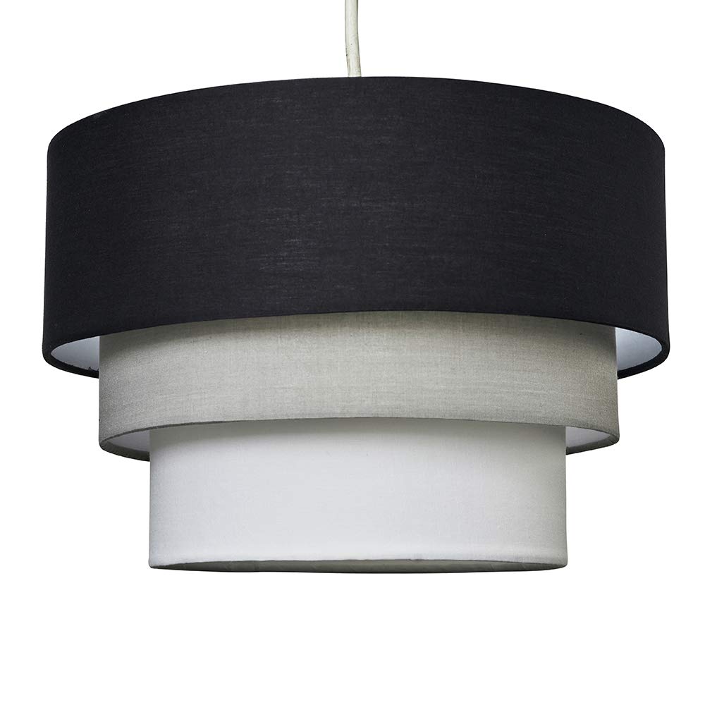 MiniSun | Round Modern 3 Tier Fabric Ceiling Pendant Light Shade in Black | Pendant Lights, Home Décor & Improvement Essential | 30cm Shade Width