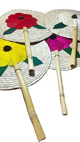 13’’ Palm Hand Fans, 4 Colors Pack Palm Leaf Hand Fans, Bundle Decorative Handfan, Wicker Floral Fan, Fiesta Party, Floral Handfan, Handmade Palm Fans, Perfect Wedding Favor Fans,