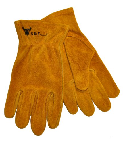 G & F 5013L JustForKids Kids Genuine Leather Work Gloves, Kids Garden Gloves, 7-9 Years Old