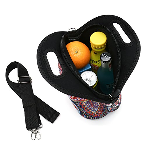 Insulated Neoprene Lunch Bag-Removable Shoulder Strap-X Large Size Reusable Thermal Thick Lunch Tote/Lunch Box/Cooler Bag With Wallet Pouch Fr Adults,Kids,Women,Men Teens,Girls,Baby (Colorful Flowers)
