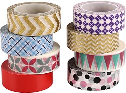 ST Washi Masking Tape collection ,0.59 inch X 10 Yards each,Pack of 8 - for DIY crafts,Scrapbook,Decorating Office Party creative projects