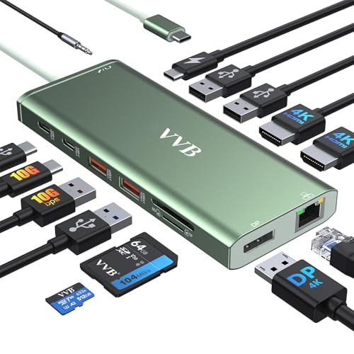 USB C Laptop Docking Station Dual Monitor HDMI for Dell/Lenovo/HP Laptop 14 in 1 USB C Hub Multiport Adapter Dongle Dock USB C to 2 HDMI 4K+DisplayPort+Ethernet+4USB+2USB C+100W PD Charger+SD/TF+Audio